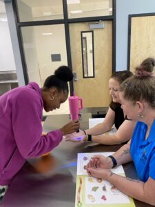 Using glo germ to find bacteria on hands